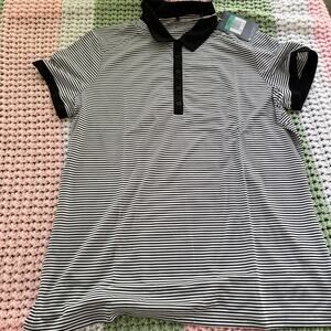 Nike Golf Polo Shirt Women XL Black White Stripe Dri Fit Stretch Active NWT